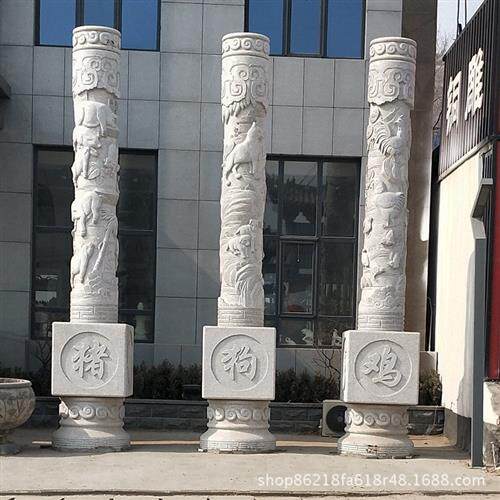 汉白玉盘龙柱定制大理石石雕华表汉白玉文化柱广场手工雕刻雕塑