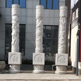 汉白玉盘龙柱定制大理石石雕华表汉白玉文化柱广场手工雕刻雕塑