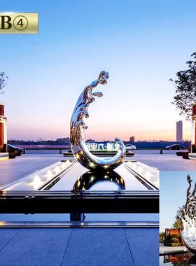 户外不锈钢镜面水滴浪花雕塑定制酒店售楼部景观创意水景落地摆件