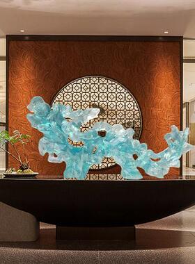 新中式太湖石透明树脂工艺品摆件轻奢样板房售楼处玄关雕塑装饰品