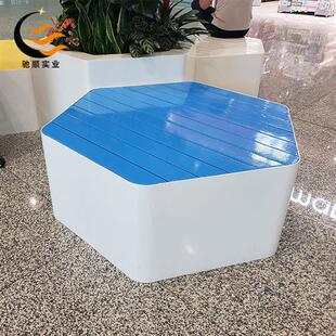 新款异形多边形玻璃钢机场休闲椅商场等候区花盆座椅创意花器组合