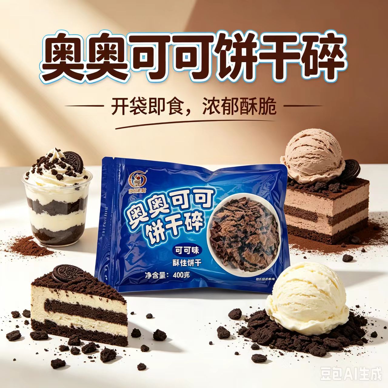 雄裕可可饼干碎400g烘培专用无夹心蛋糕雪媚娘木糠杯装饰粉末原料