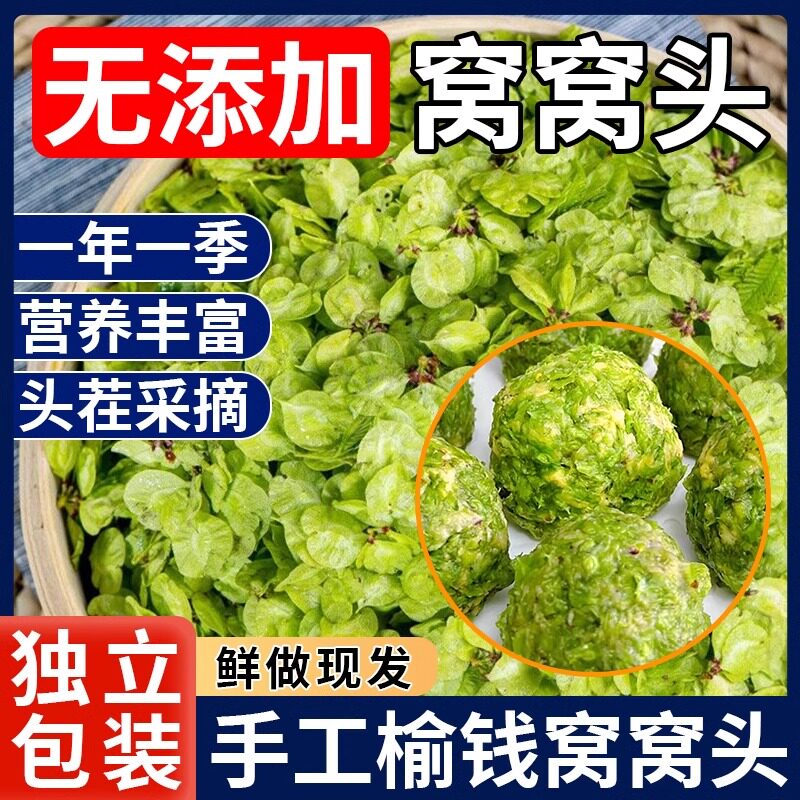 榆钱窝窝头当季新鲜头茬榆钱子手工馒头馍馍野菜团子速食营养早餐