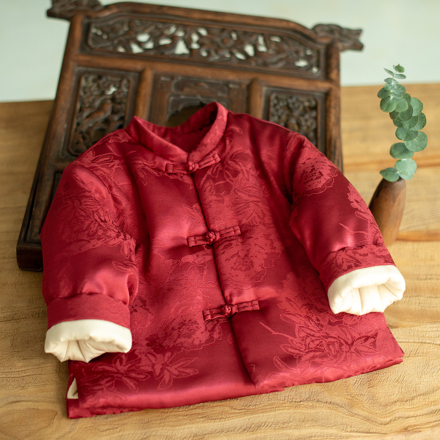 男童超好看夹棉棉服拜冬年服喜庆风儿童红色新中式小少爷女宝唐装