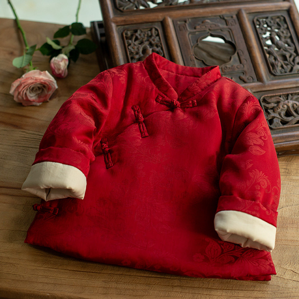 宝宝冬夹棉棉袄儿童拜冬年服喜庆风女童超好看加绒棉服红色中国风