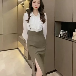 咖色顯瘦西裝 背帶裙