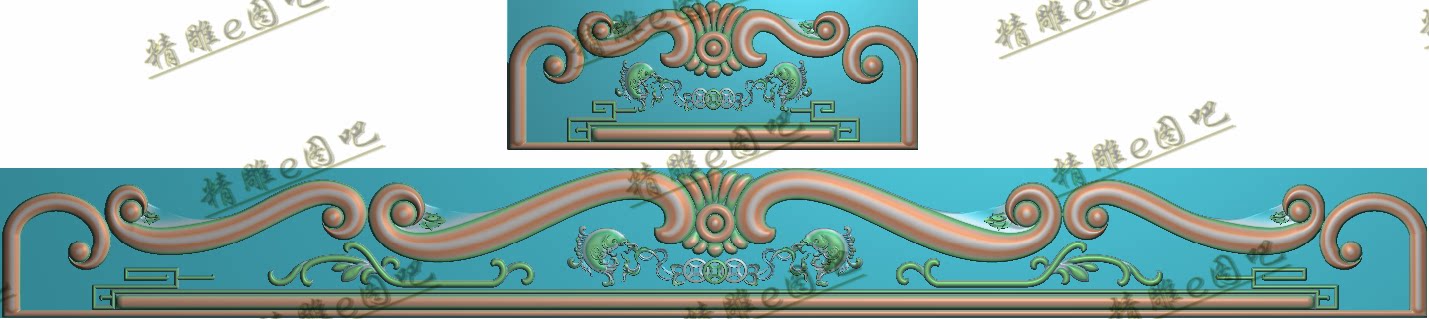 招财进宝精雕图jdp双鱼铜钱线条沙发靠头脑kt122深10新中式浮雕图