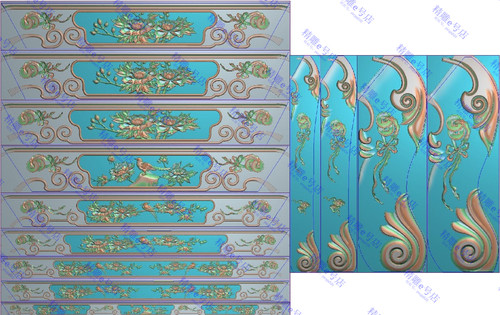 精雕图牡丹花鸟裙板灰度图洋花铜钱脚浮雕图沙发花鸟如意下架XJ3