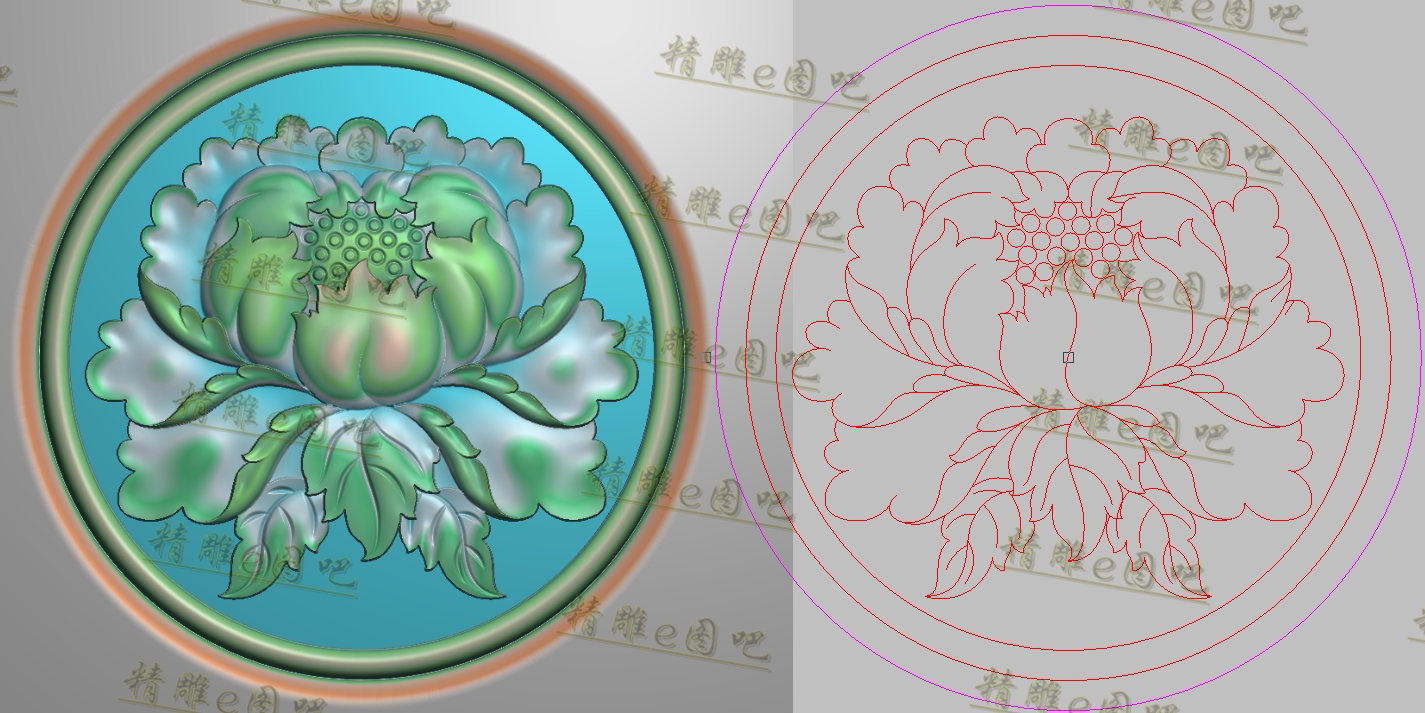 新款圆牡丹精雕图灰度图浮雕精品牡丹花圆餐椅背板边板门板82x82