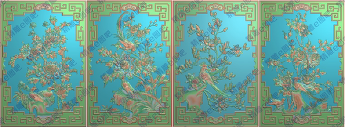精雕图jdp春夏秋冬菊花牡丹花月季花玉兰书柜门板548x813浮雕挂匾