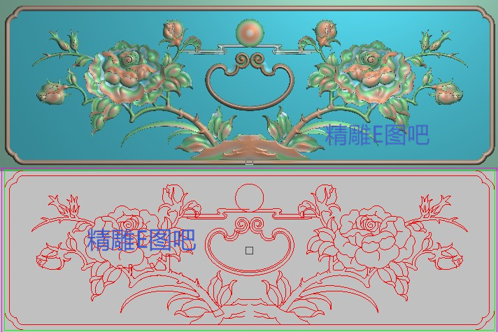 精雕图祥云太阳月季花抽斗围板浮雕抽屉拉手扣手花鸟玫瑰394x131图片