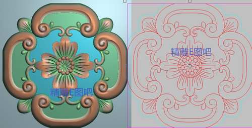 精雕图酒柜门角镂空角花灰度图浮雕图雕刻素材洋花角花通花70x70