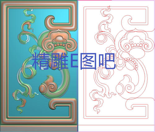精雕图灰度图浮雕图电脑雕刻素材如意飘带扶手边柱-前柱子180x305
