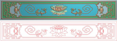 精雕图灰度图浮雕图电脑雕刻图精品花鸟沙发莲花围板草凤464x77