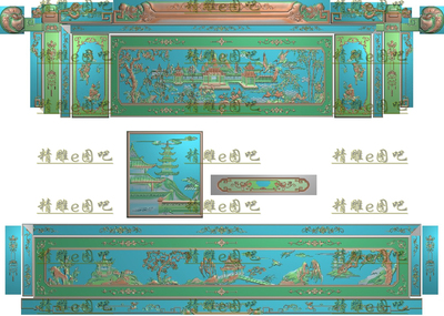 高清设计素材精雕图灰度图精品新款兰亭序大床5新款特价山水财源