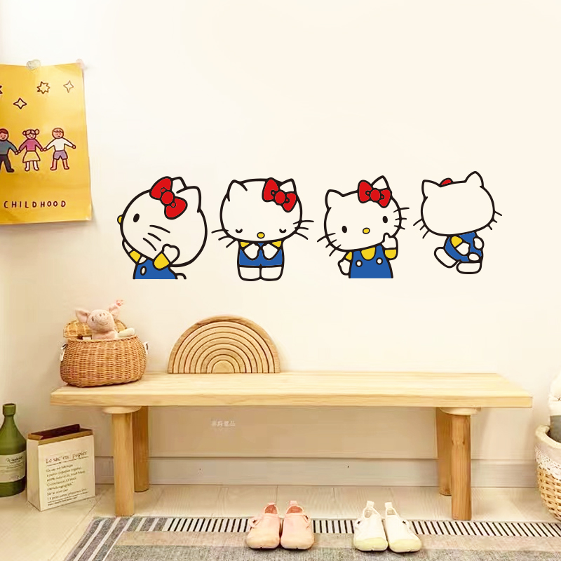 可爱kitty凯蒂猫图案 儿童房卧室女生房间布置白墙背景贴画柜子贴图片