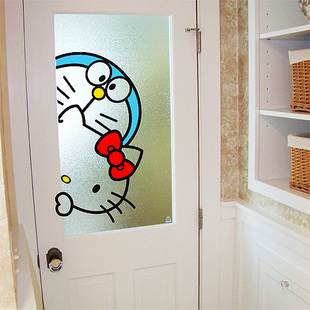 可爱kitty猫与蓝胖子卡通贴纸 厨房卧室门上贴纸防撞玻璃窗户装饰