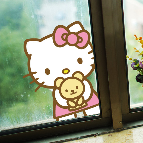 哈喽kitty猫可爱卡通墙贴纸卧室衣柜贴客厅阳台窗户玻璃防水贴画