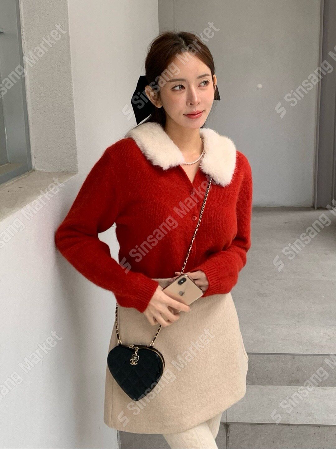 韩国直邮东大门正品代购2025冬季新款 bybomi 气质款毛领针织开衫