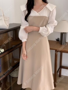 代购 拼色长款 2026春季 RUHOT 连衣裙 eeyou 韩国直邮东大门正品