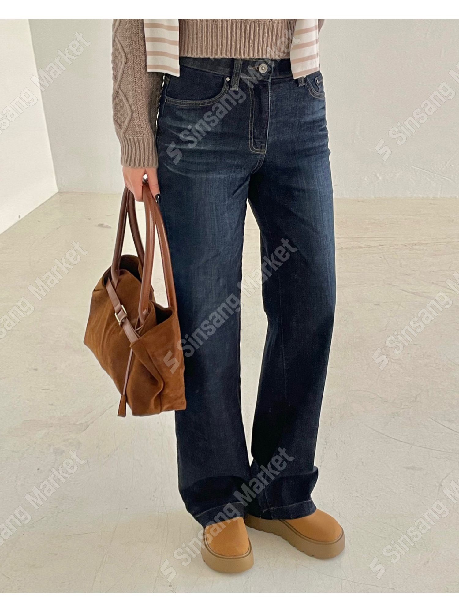 韩国直邮东大门正品代购2025冬季 howluk 2515-1 加绒牛仔裤女