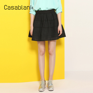 Casablank春夏百搭舒适精致时髦感通勤高腰半身裙黑色网眼A型短裙
