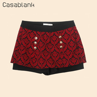 Casablank卡莎布兰卡裤子女秋冬款印花拼色短裤休闲时尚直筒裙裤