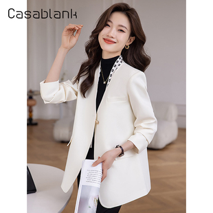 Casablank职业休闲商务通勤外套女2026春季新款简约气质V领小西服