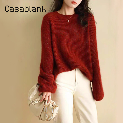 卡莎布兰卡亮丝毛衣宽松圆领软糯