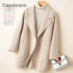 Casablank双面羊毛大衣女茧型宽松韩版冬新款小个子西装毛呢外套