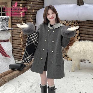 Casablank小香风灰色毛呢外套女冬季2025小个子羽绒内胆呢子大衣