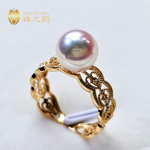 极光天女海水珍珠戒指18k金钻石