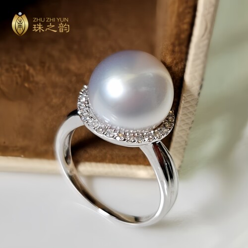 澳白海水珍珠戒指18k金钻石奢华