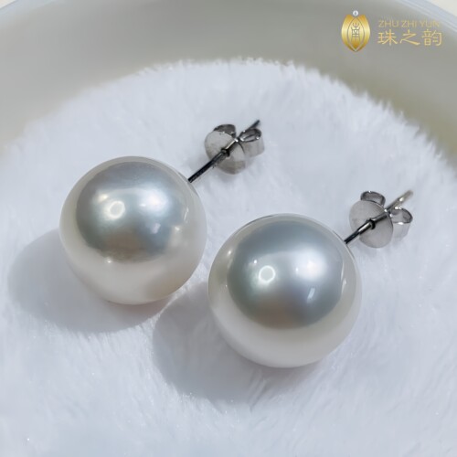 稀有大颗澳白海水珍珠18k金耳钉