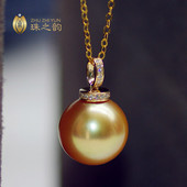南洋金珠天然海水珍珠吊坠项链18k金钻石简约典雅正圆强光无调色