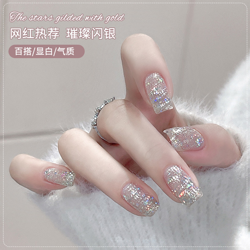 璀璨闪银指甲油胶2026春夏流行显白爆闪亮片美甲店专用碎钻光疗胶
