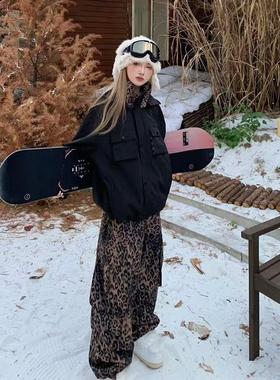 Sky’s Unknown24新品超帅黑色豹纹滑雪服3L防水防风男女情侣套装