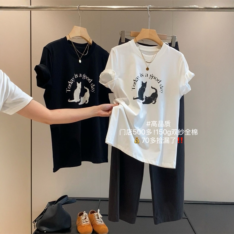 印花T恤女显瘦圆领短袖