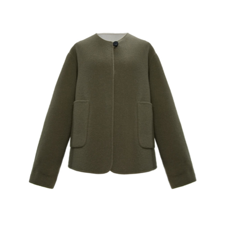 Y28013女士小香风毛呢短款外套宽松百搭双面呢双面异色