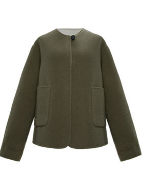 Y28013女士小香风毛呢短款外套宽松百搭双面呢双面异色