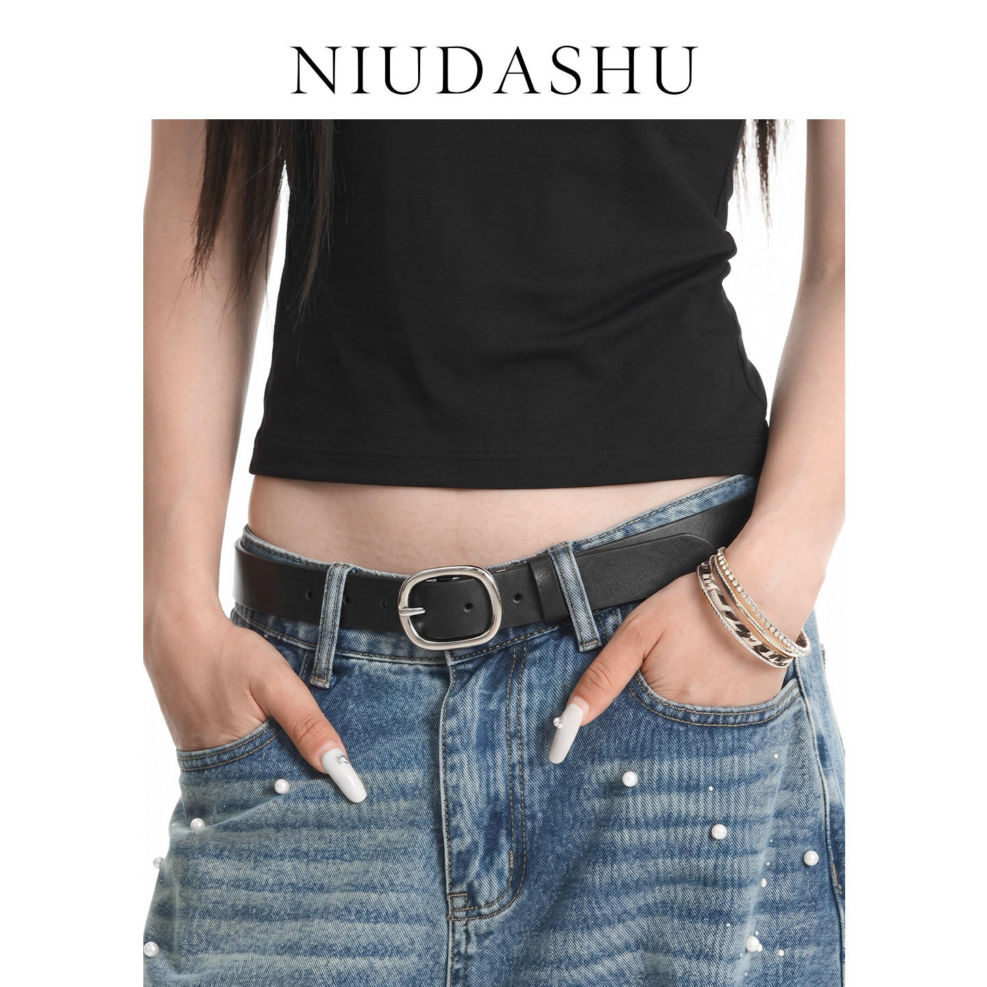 新款皮带女真皮装饰黑