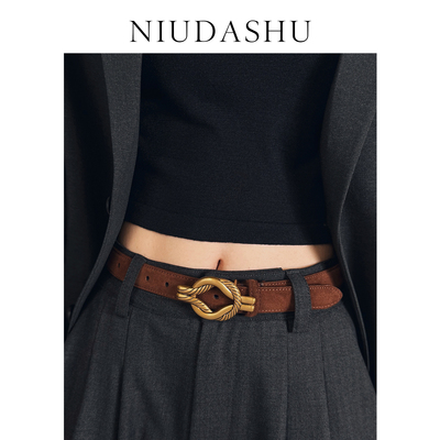 皮带女真皮装饰小众设计感绒面