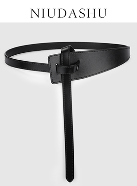 秋冬皮带女真皮装饰配裙子羽绒服大衣可打结腰封显瘦韩版腰带女黑