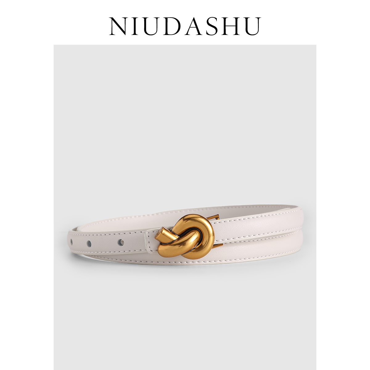新款白色皮带女真皮装饰简约