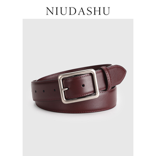 本命年真皮腰带女简约百搭方扣装饰小众设计感时髦皮带安可拉红色