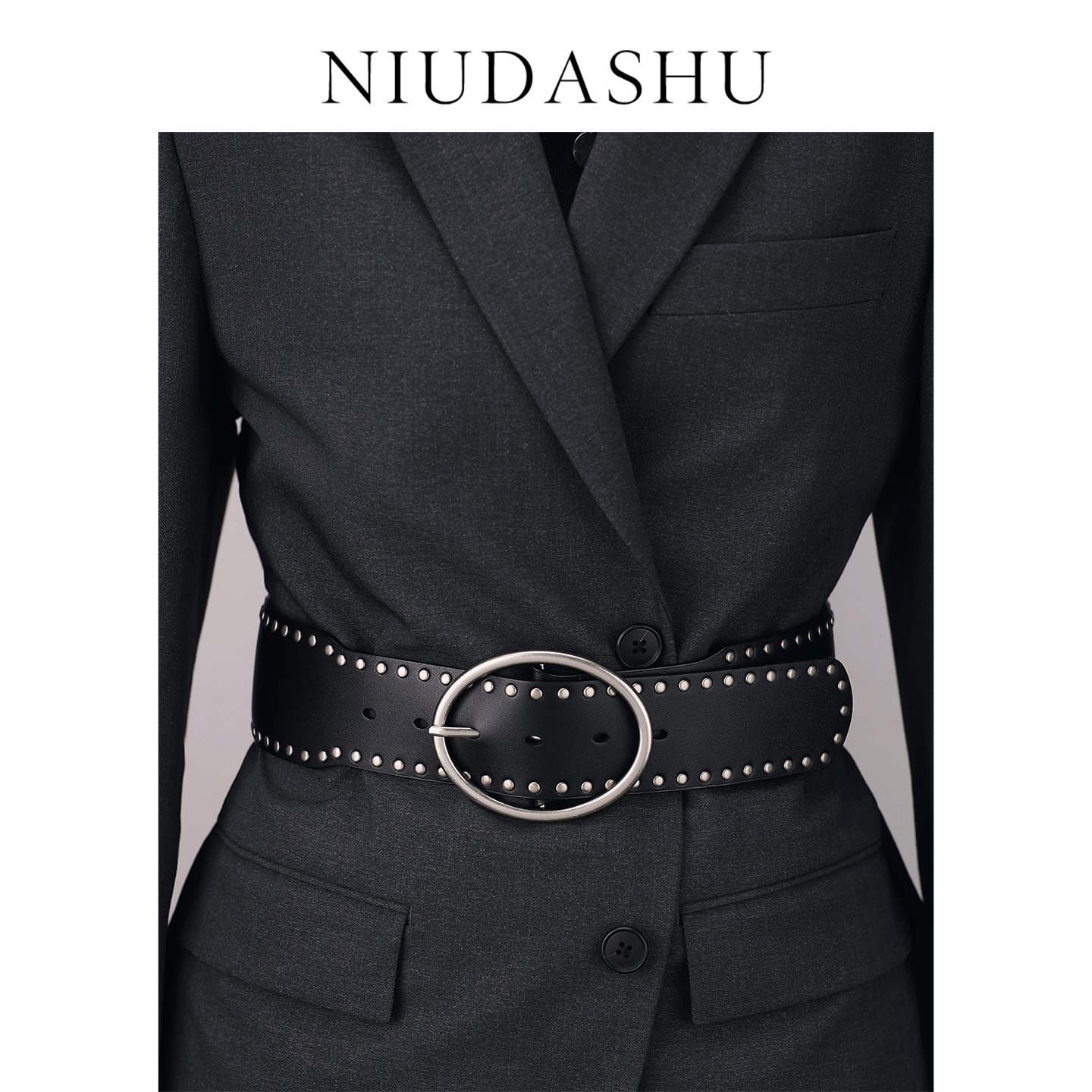 新款皮带女真皮装饰复古风铆钉