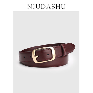 秋冬新款本命年红色真皮针扣皮带女百搭金属扣头安可拉红腰带显瘦