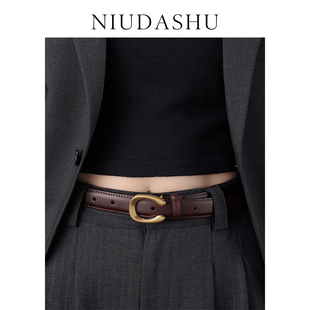 本命年新款真皮装饰安可拉红色腰带女金属扣简约显瘦百搭皮带女潮