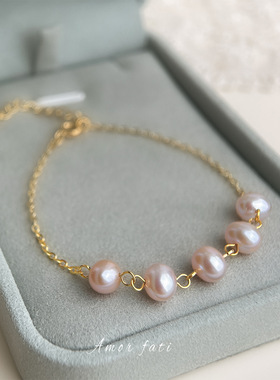 5A级粉紫淡水珍珠手链女法式气质时尚通勤珍珠手串轻奢风闺蜜手饰