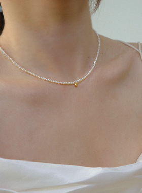 迷你天然淡水珍珠项链女轻奢小众高级感金珠吊坠小米珠锁骨链新款